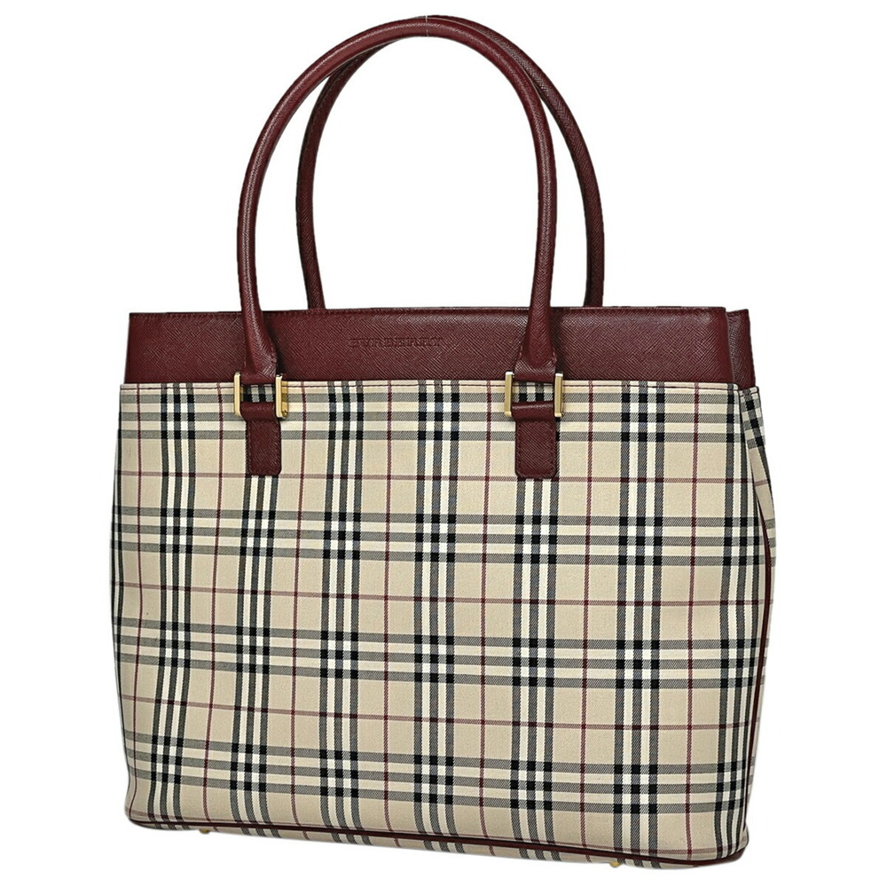 Burberry logo tote bag check handbag shoulder canvas beige